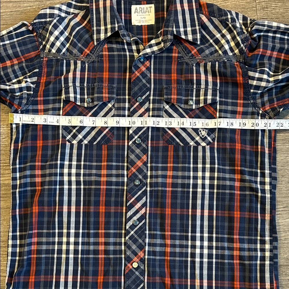 Ariat Pro Series Plaid Western Snap Shirt Mens Large Navy Red Pearl Snap - Picture 10 of 11